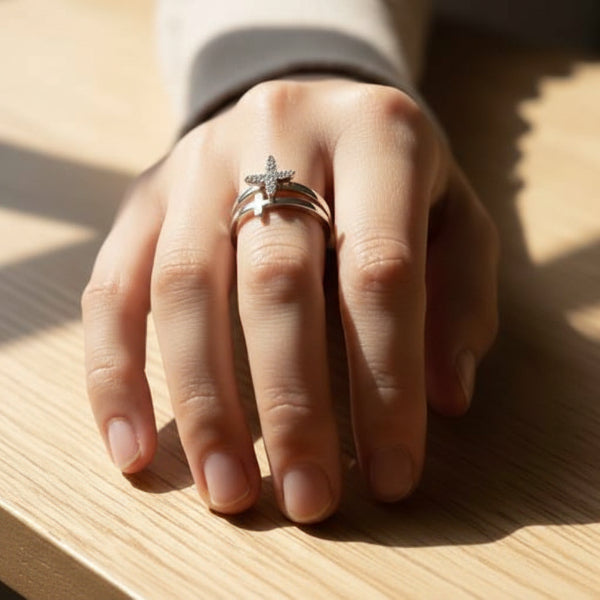 Silver Butterfly Ring - Shimmering Cubic Zirconia Adjustable Band Ring