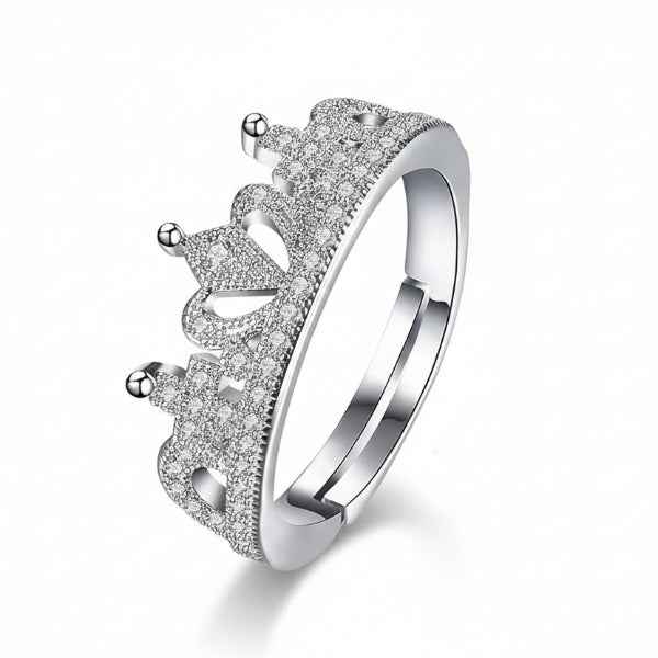 Bold Silver Crown Ring - Radiant Tiara Sparkle Statement Finger Ring