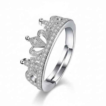 Bold Silver Crown Ring - Radiant Tiara Sparkle Statement Finger Ring