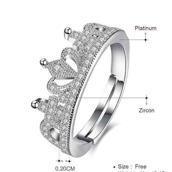 Bold Silver Crown Ring - Radiant Tiara Sparkle Statement Finger Ring