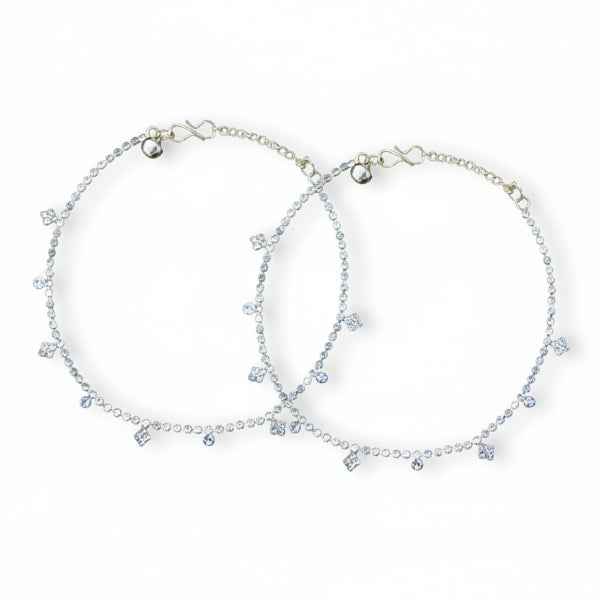 Sparkling Silver Crystal Anklet Set - Dainty Bridal Foot Jewelry