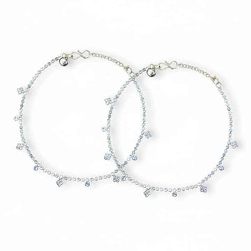 Sparkling Silver Crystal Anklet Set - Dainty Bridal Foot Jewelry
