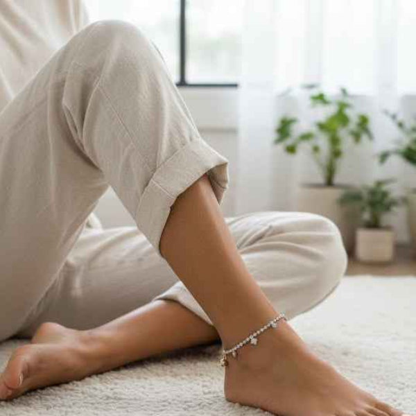 Sparkling Silver Crystal Anklet Set - Dainty Bridal Foot Jewelry