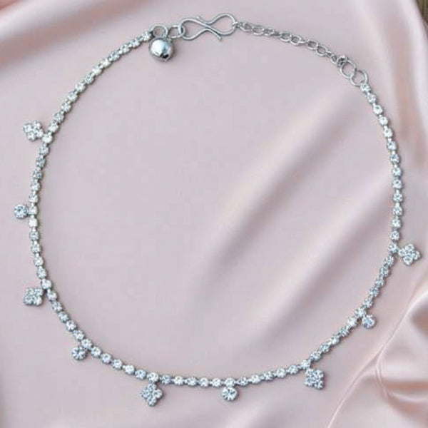 Sparkling Silver Crystal Anklet Set - Dainty Bridal Foot Jewelry