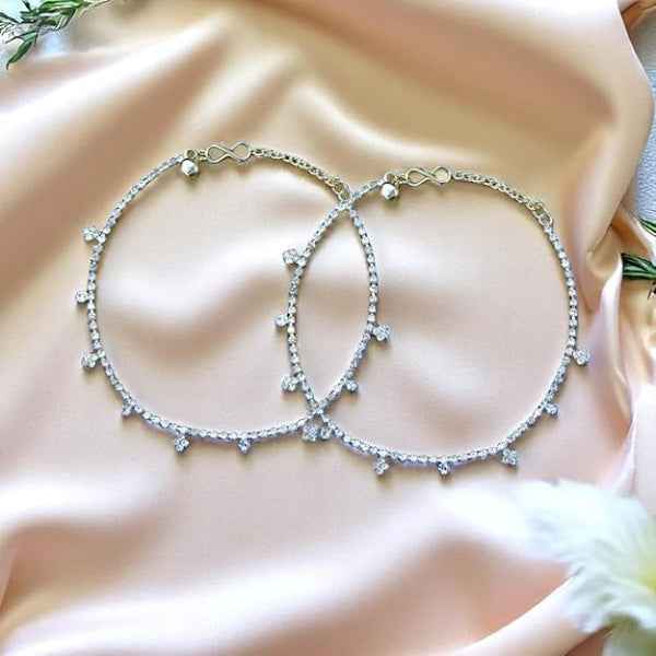 Sparkling Silver Crystal Anklet Set - Dainty Bridal Foot Jewelry