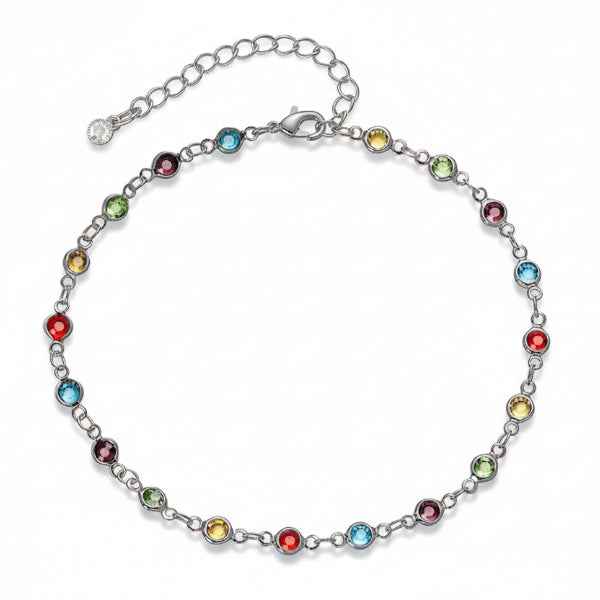 Silver Crystal Anklet & Rainbow Gemstone Multi-color Jewelry Piece