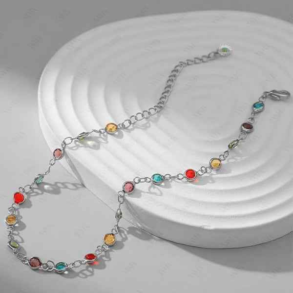 Silver Crystal Anklet & Rainbow Gemstone Multi-color Jewelry Piece