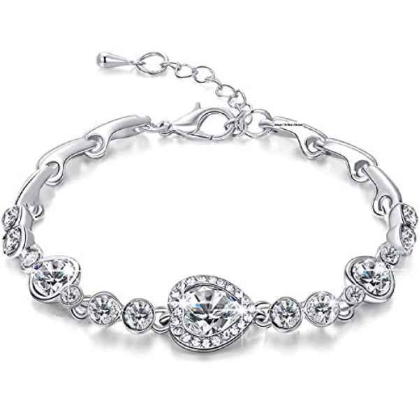 Chic Silver Crystal Heart Bracelet | Radiant Halo Jewelry