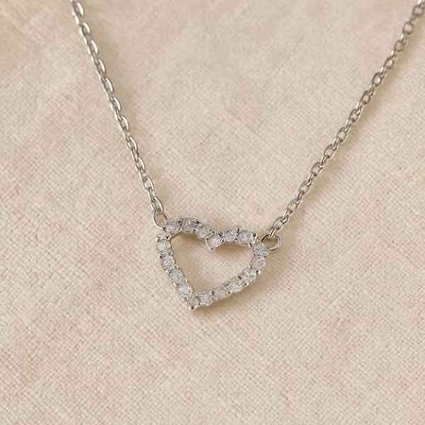 Silver Crystal Heart Necklace | Dainty Sparkling Eternal Love Jewelry
