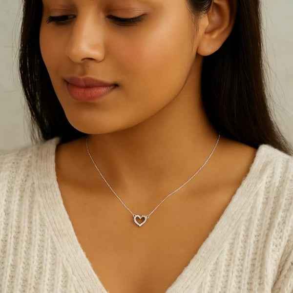Silver Crystal Heart Necklace | Dainty Sparkling Eternal Love Jewelry