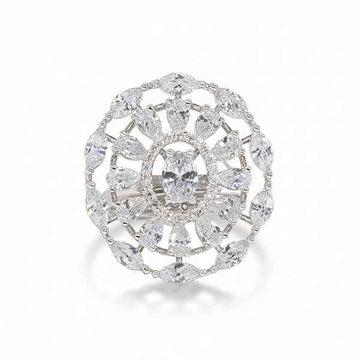 Silver Crystal Ring with Marquise Cluster and Sparkling Statement Frame