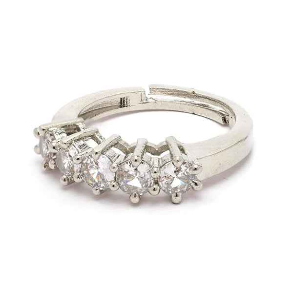 Silver Crystal Finger Ring - Sparkling Five-Stone Statement Jewelry