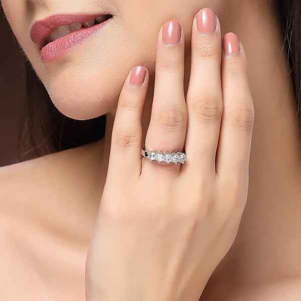 Silver Crystal Finger Ring - Sparkling Five-Stone Statement Jewelry