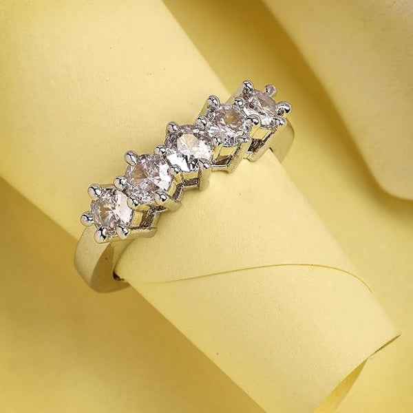 Silver Crystal Finger Ring - Sparkling Five-Stone Statement Jewelry