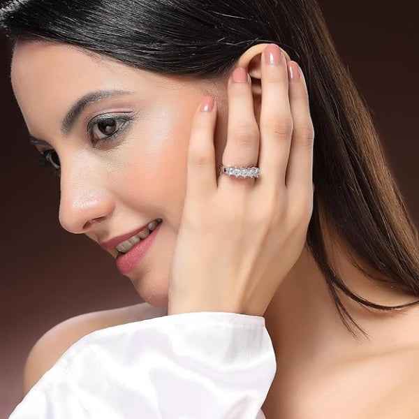 Silver Crystal Finger Ring - Sparkling Five-Stone Statement Jewelry