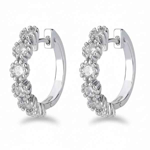 Silver CZ Hoops | Dainty Cubic Zirconia Pave Small Huggie Earrings