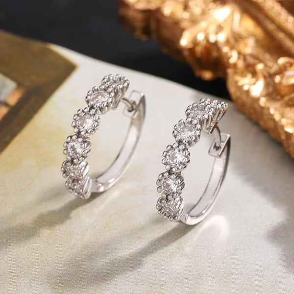 Silver CZ Hoops | Dainty Cubic Zirconia Pave Small Huggie Earrings