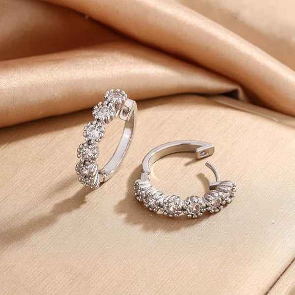 Silver CZ Hoops | Dainty Cubic Zirconia Pave Small Huggie Earrings
