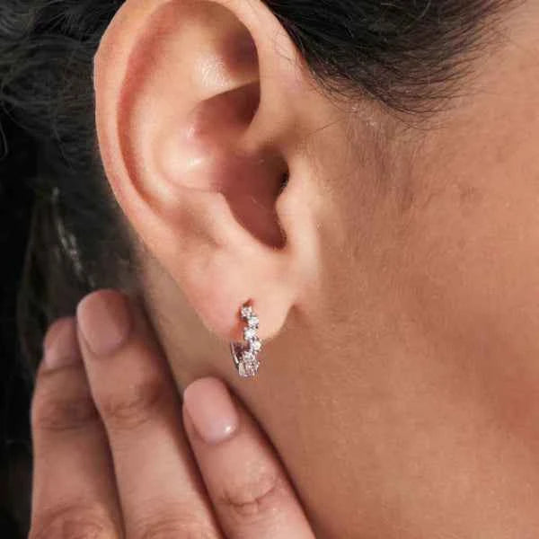 Silver CZ Hoops | Dainty Cubic Zirconia Pave Small Huggie Earrings