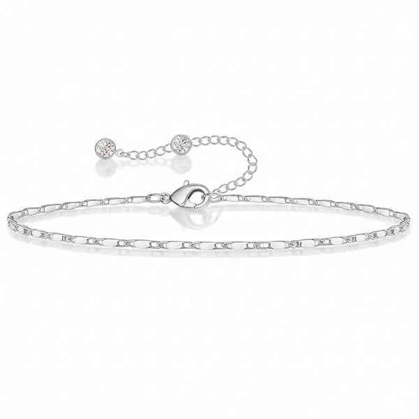 Shimmering Silver Dainty Link Anklet - Sparkling Adjustable Foot Jewelry