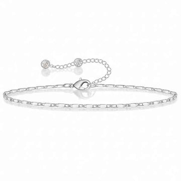 Shimmering Silver Dainty Link Anklet - Sparkling Adjustable Foot Jewelry