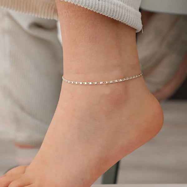 Shimmering Silver Dainty Link Anklet - Sparkling Adjustable Foot Jewelry