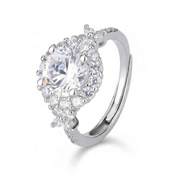Silver Engagement Ring: Cubic Zirconia Halo Oval Solitaire Band