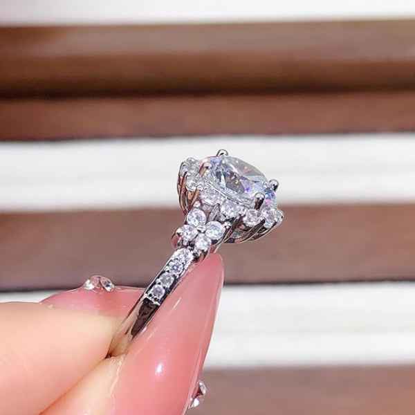 Silver Engagement Ring: Cubic Zirconia Halo Oval Solitaire Band