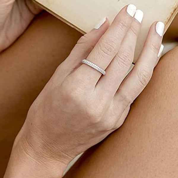 Silver Eternity Finger Ring - Sparkling Full Band Promise Jewelry