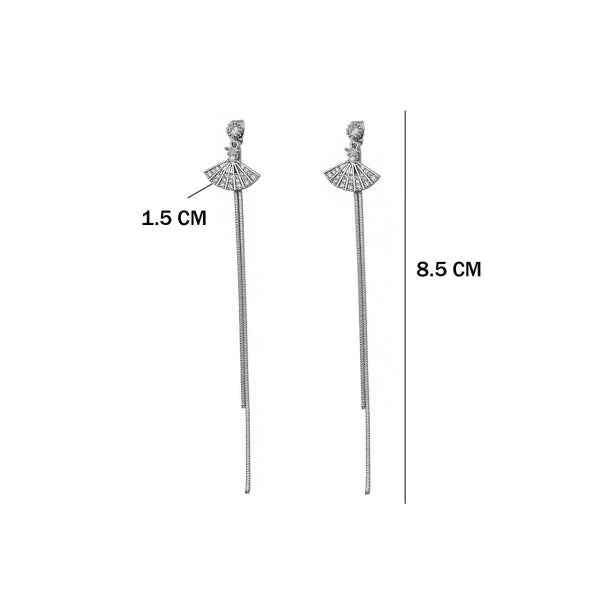 Silver Fan Tassels | Dainty Crystal Drop Snake Chain Long Earrings