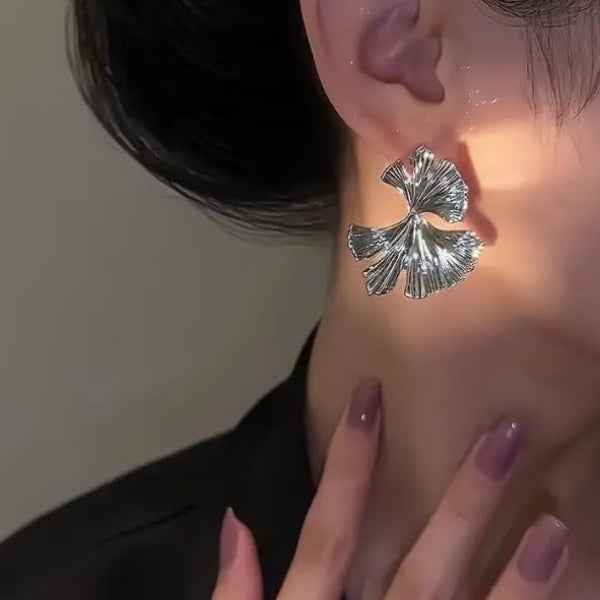 Silver Ginkgo Leaf Studs | Dainty Nature Inspired Statement Jewelry
