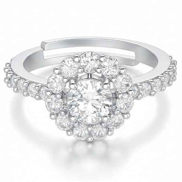 Silver Halo Ring: Adjustable Band with Sparkly Cubic Zirconia Stones