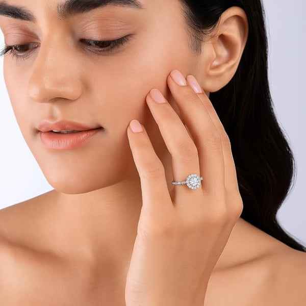 Silver Halo Ring: Adjustable Band with Sparkly Cubic Zirconia Stones