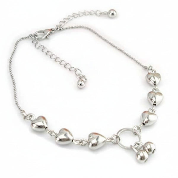 Silver Heart Anklet - Charming Bell Pendant Foot Jewelry for Women