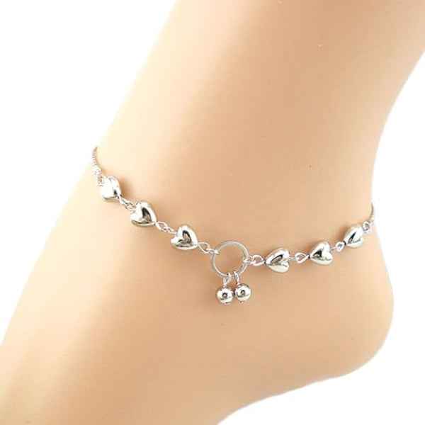 Silver Heart Anklet - Charming Bell Pendant Foot Jewelry for Women