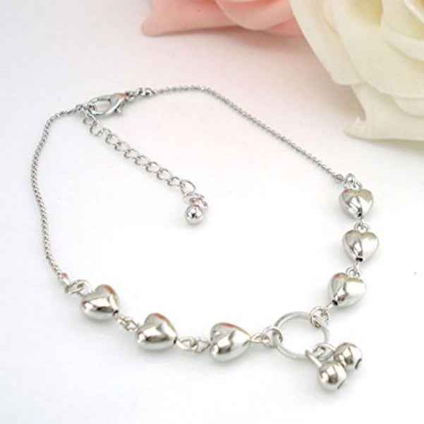 Silver Heart Anklet - Charming Bell Pendant Foot Jewelry for Women