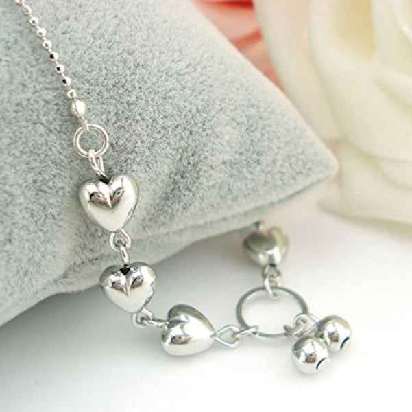 Silver Heart Anklet - Charming Bell Pendant Foot Jewelry for Women