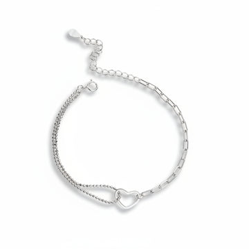 Chic Silver Heart Chain Bracelet | Modern Asymmetrical Jewelry Gift