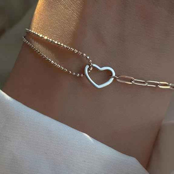 Chic Silver Heart Chain Bracelet | Modern Asymmetrical Jewelry Gift