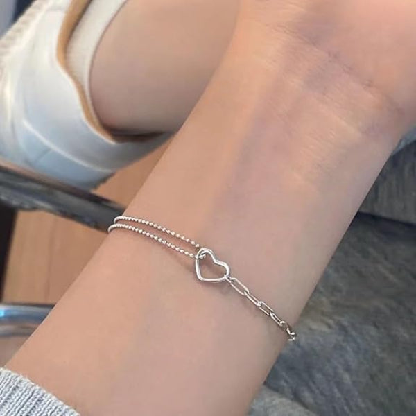 Chic Silver Heart Chain Bracelet | Modern Asymmetrical Jewelry Gift