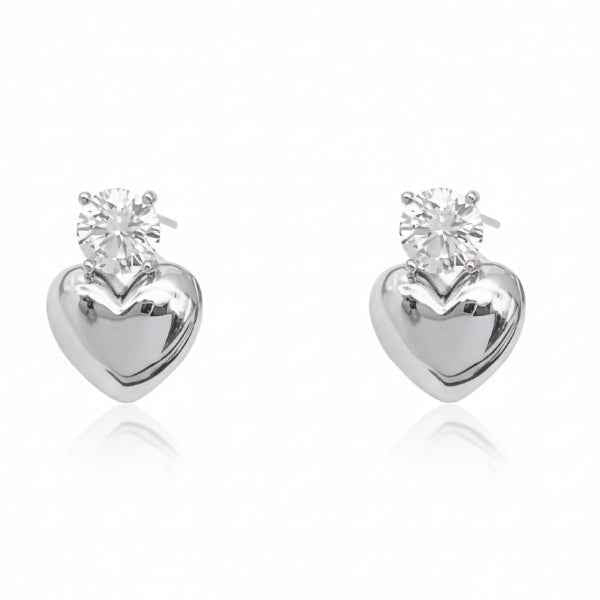 Silver Heart Earrings - Crystal Stud Jewelry & Dainty Heart Studs
