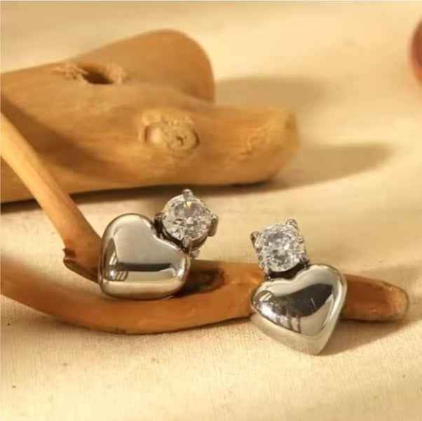 Silver Heart Earrings - Crystal Stud Jewelry & Dainty Heart Studs