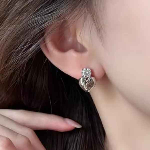 Silver Heart Earrings - Crystal Stud Jewelry & Dainty Heart Studs