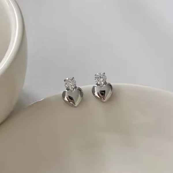 Silver Heart Earrings - Crystal Stud Jewelry & Dainty Heart Studs