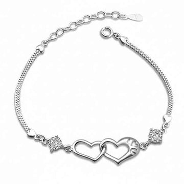 Chic Silver Heart Dangle Bracelet | Radiant Cubic Zirconia Jewelry