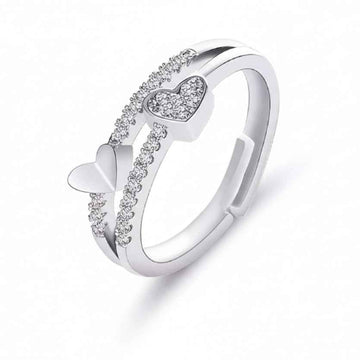 Silver Crystal Heart Ring | Sparkly Heart Finger Ring for Women