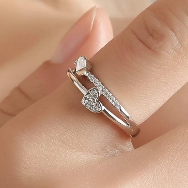 Silver Crystal Heart Ring | Sparkly Heart Finger Ring for Women