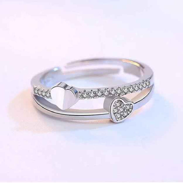 Silver Crystal Heart Ring | Sparkly Heart Finger Ring for Women