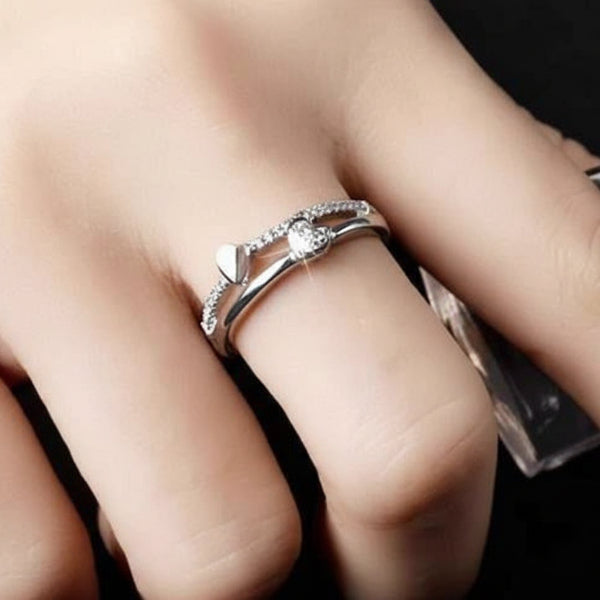 Silver Crystal Heart Ring | Sparkly Heart Finger Ring for Women