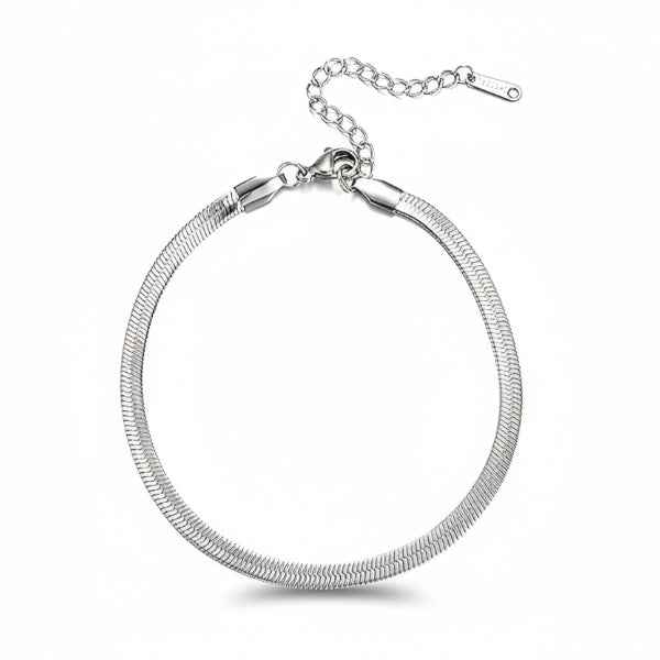 Silver Herringbone Anklet and Bracelet – Dainty Flat Snake Chain Set